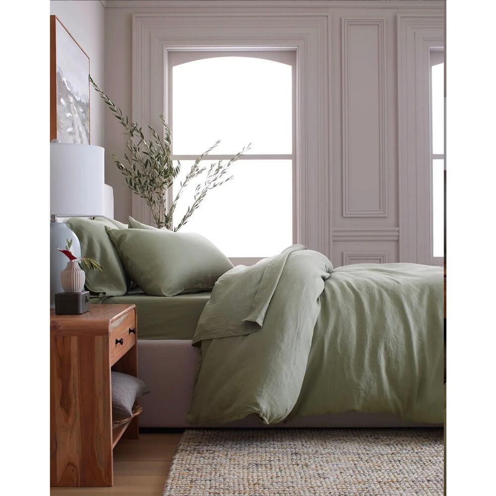 New Quince European Flax Linen Duvet Cover 3Pc Set Full Queen Sage $194 MSRP - Picture 3 of 7